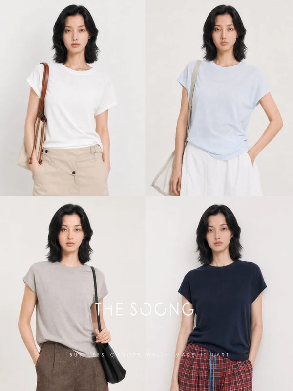 THESOONG Rain Dew Linen-Cotton Blend Small Flutter-Sleeve T-Shirt view 2