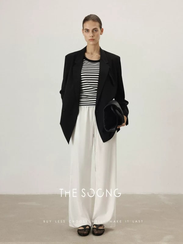 THESOONG 라이오셀 텐셀 스트레이트 캐주얼 팬츠 여성용 엘라스틱 view 3