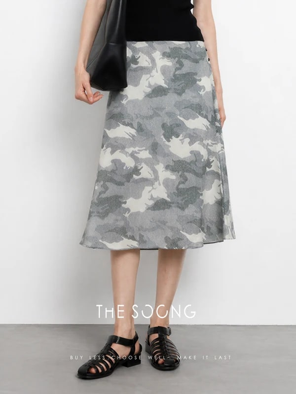 THESOONG Camo Print High-Waist Mermaid Midi Skirt - 9413 view 3