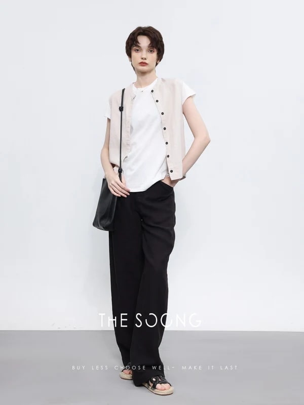 THESOONG Sand-Washed Softened Lightweight Linen Sleeveless Vest view 5