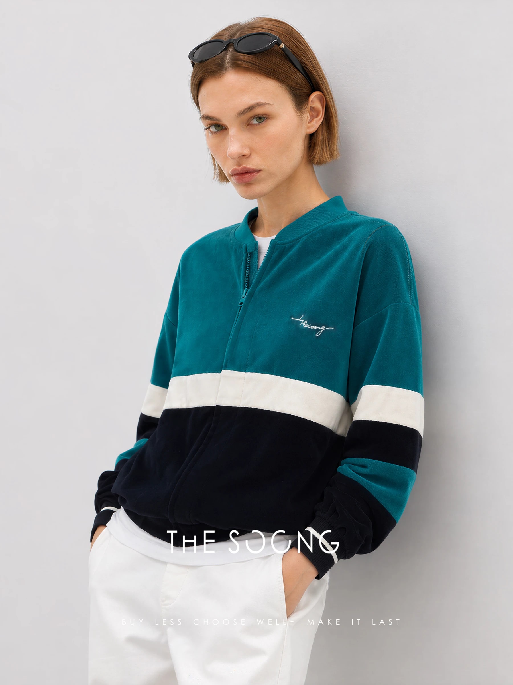 THESOONG “90s Vintage” Velvet Contrast Oversized Baseball Jacket - 9019 view 2