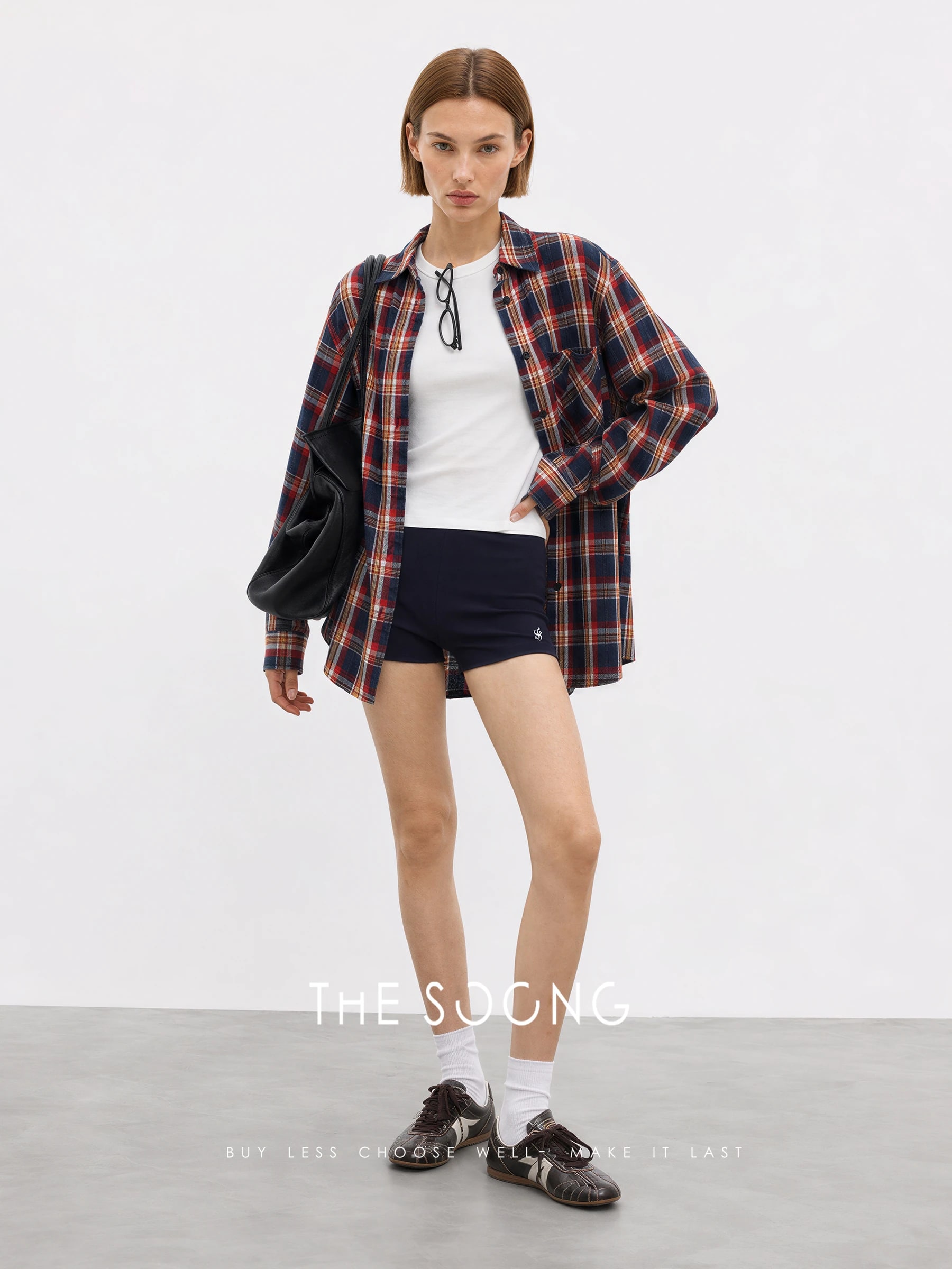 THESOONG Vintage Plaid Salt-Washed Denim Shirt - 7740 view 6