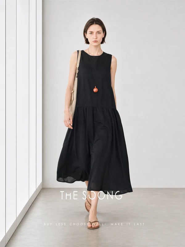 THESOONG Summer Linen Cotton Sleeveless Dress 9370 view 4