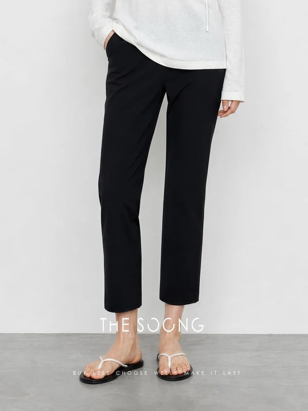 THESOONG Four-Way Stretch Mid-Rise Straight-Leg Cropped Black Pants - 6813 view 5