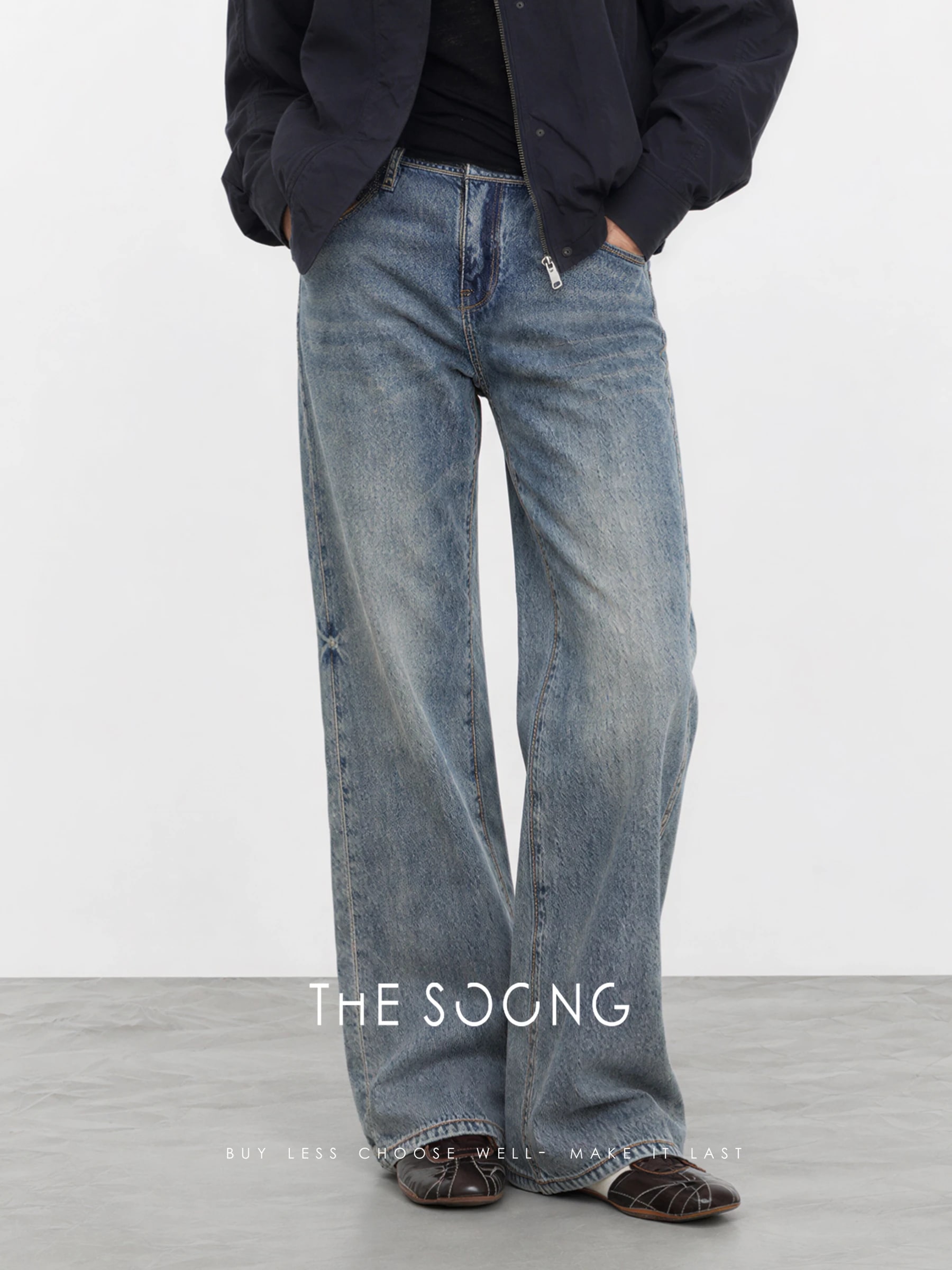 THESOONG Vintage 13.5oz Heavyweight Cotton-Blend Washed Jeans - 8256 view 3