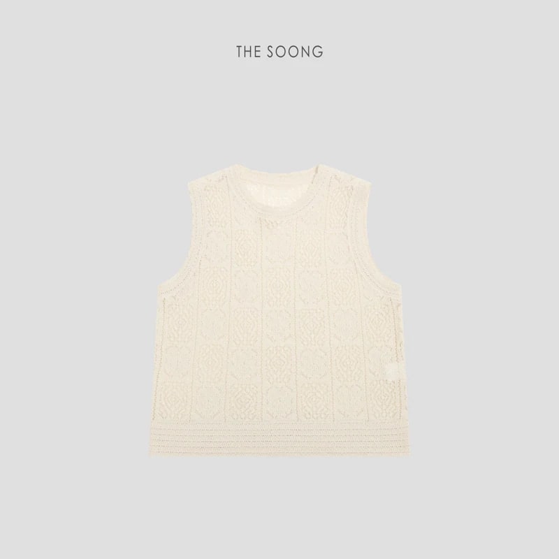 THESOONG Vintage Irish Hand-Knitted Aran Textured Vest Top 8531 view 1