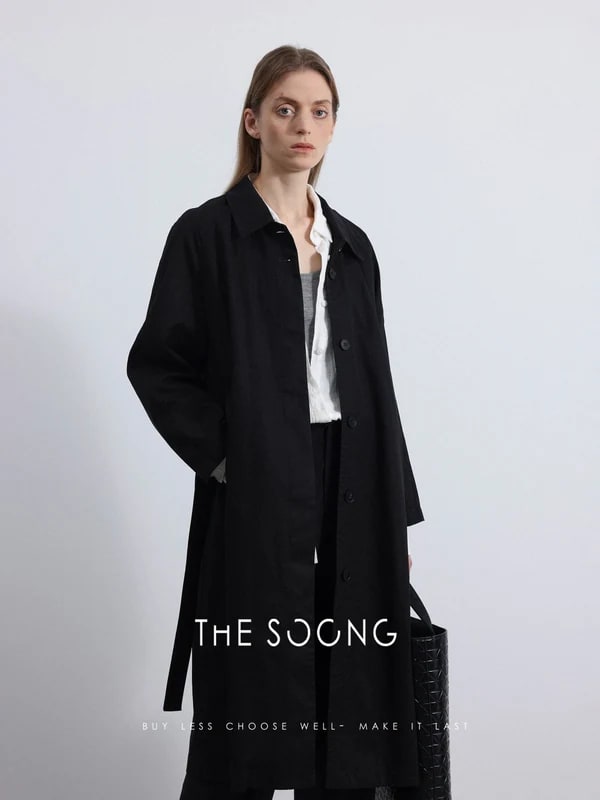 THESOONG “Airport Trench” Soft-Washed Black Twill Coat -3222 view 2