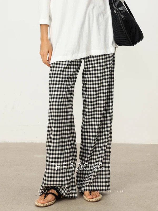 THESOONG Classic Black & White Check Elastic-Waist Pants - 6623 view 6