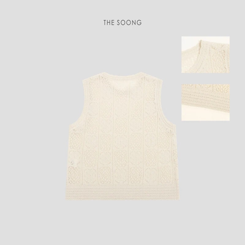 THESOONG Vintage Irish Hand-Knitted Aran Textured Vest Top 8531 view 5