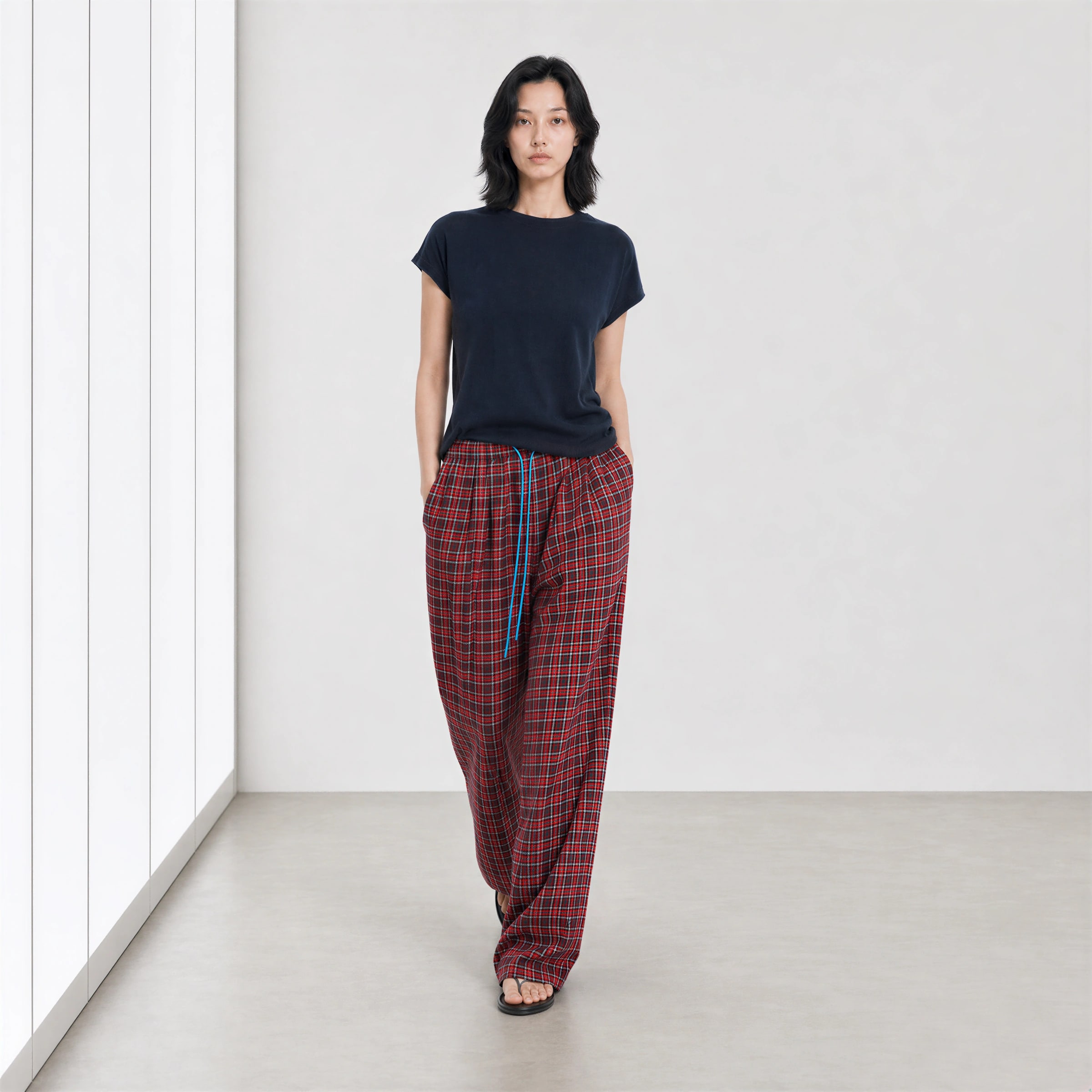 THESOONG Lazy Holiday 100% Cotton ヴィンテージチェック イージーウエストパンツ view 7