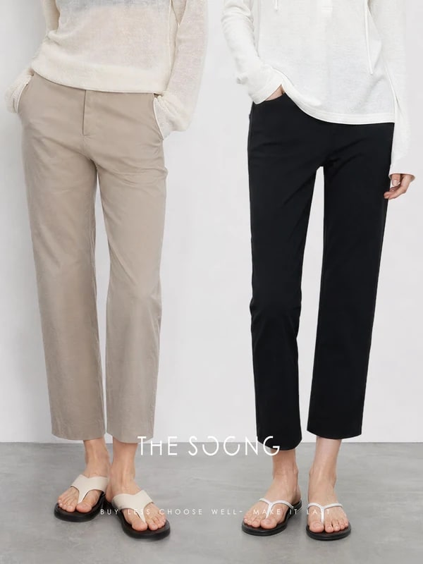 THESOONG Four-Way Stretch Mid-Rise Straight-Leg Cropped Black Pants - 6813 view 2