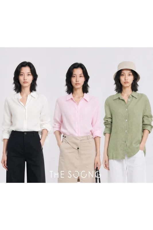 THESOONG Quiet Luxury 100% Linen Textured Collared Shirt - 8846 view 2