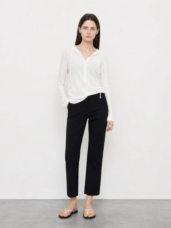 THESOONG Four-Way Stretch Mid-Rise Straight-Leg Cropped Black Pants - 6813 view 3
