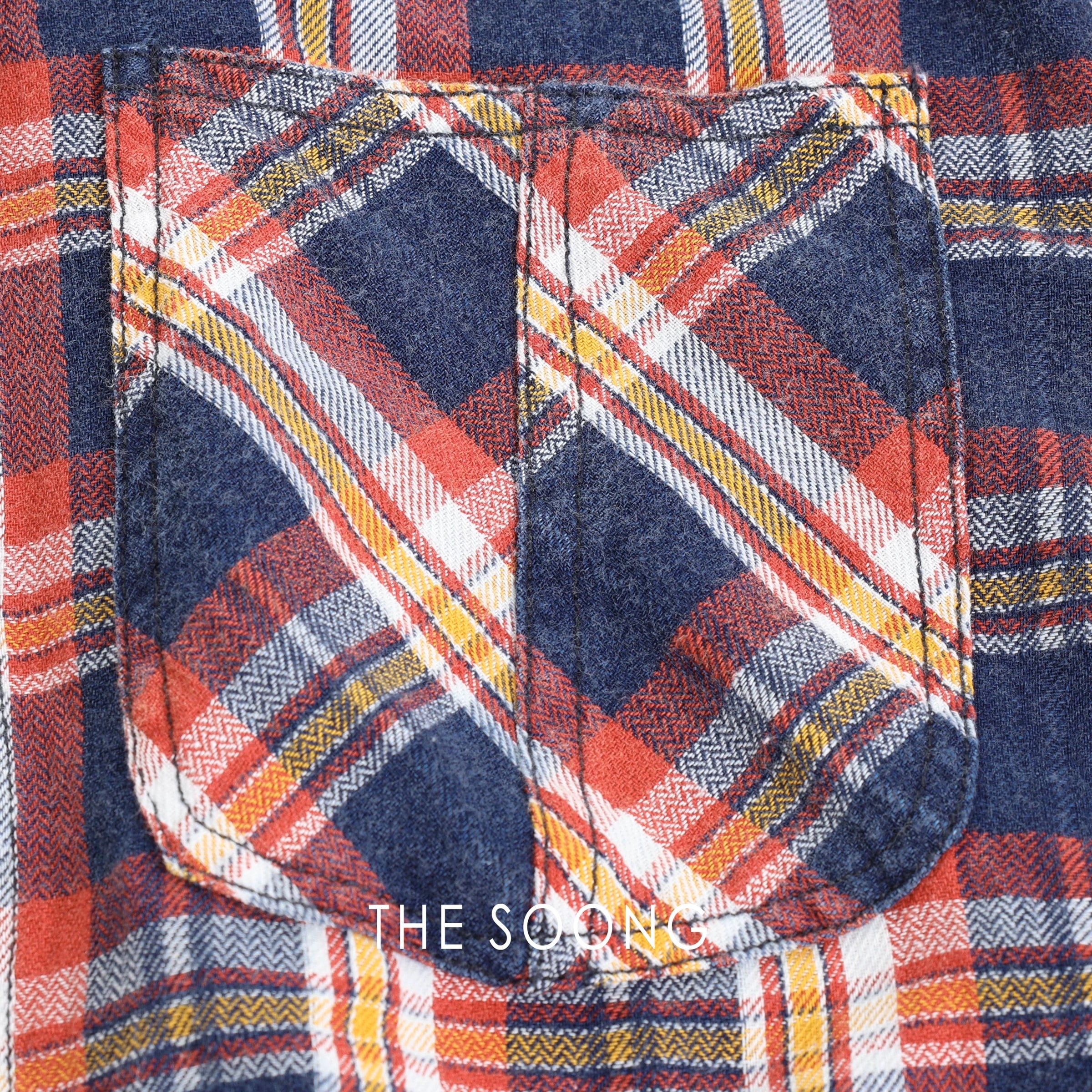 THESOONG Vintage Plaid Salt-Washed Denim Shirt - 7740 view 8