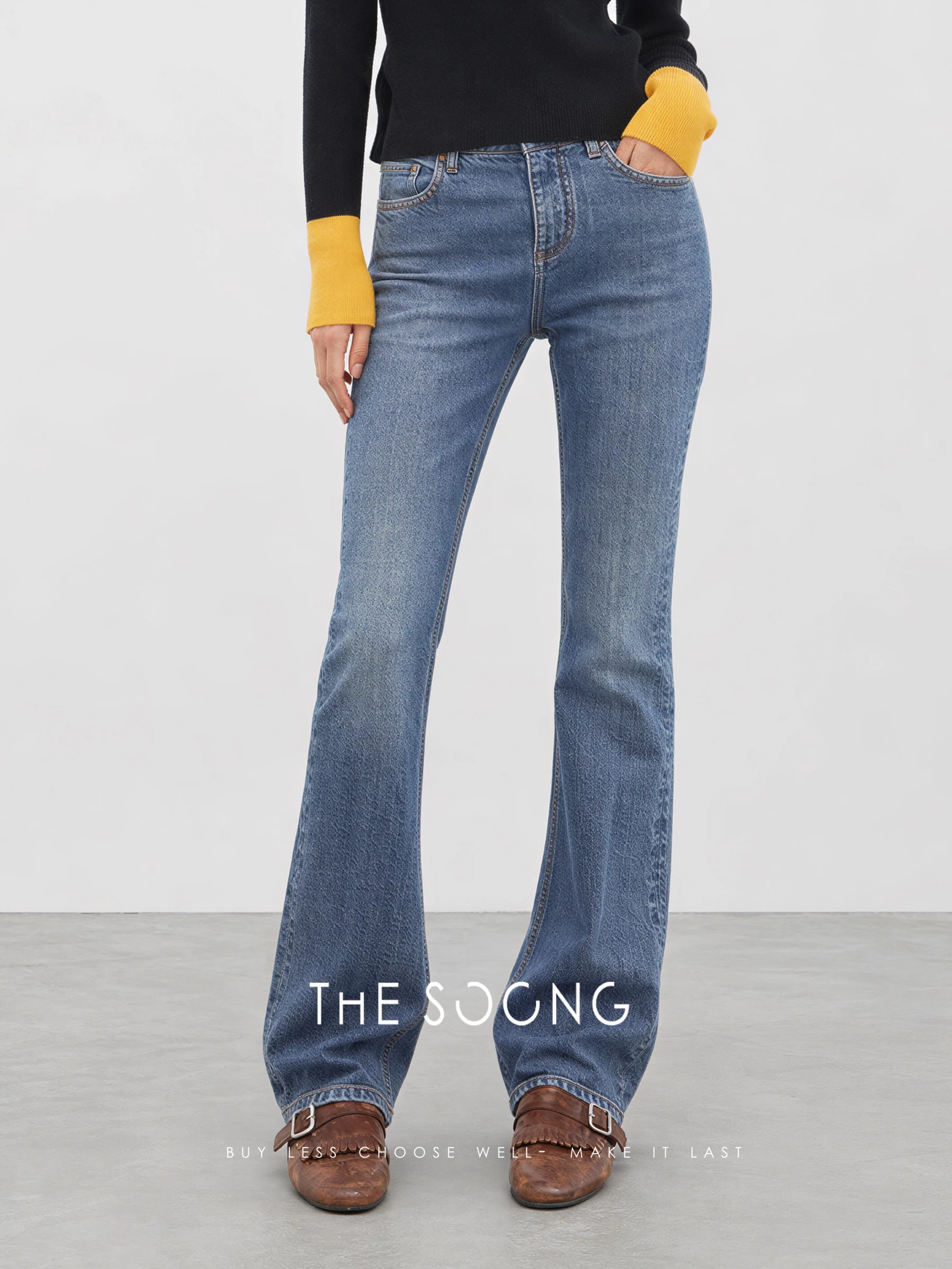 THESOONG “Black Long Straight” Washed Stretch Denim Pants - 3520 view 2