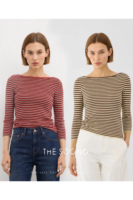 THESOONG “Tide Texture” Acetate Cotton Lightweight Boat-Neck Top - 9103 view 2