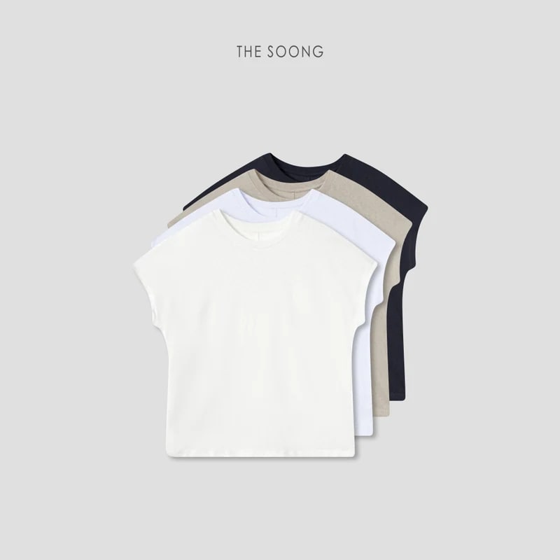 THESOONG Rain Dew Linen-Cotton Blend Small Flutter-Sleeve T-Shirt view 1