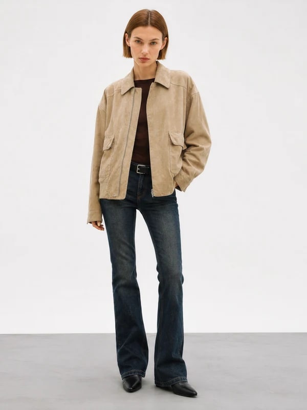 THESOONG “Jianghe” Imported Sudan Lambskin Cropped Leather Jacket - 9141 view 7