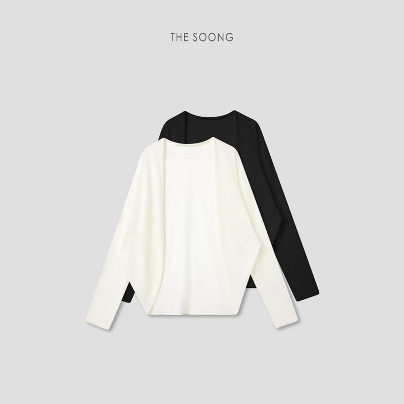 THESOONG Relaxed Draped Collarless Textured Knit Cardigan - 9329 view 1