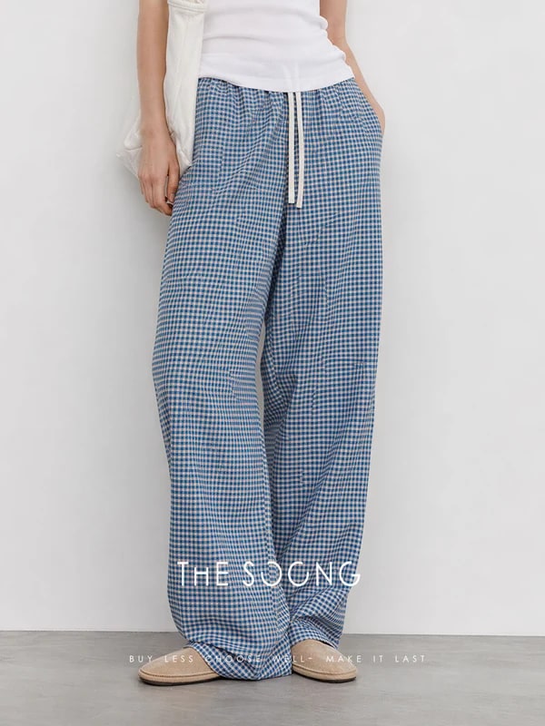 THESOONG Blue & White Check Wide-Leg Pants -9372 view 2