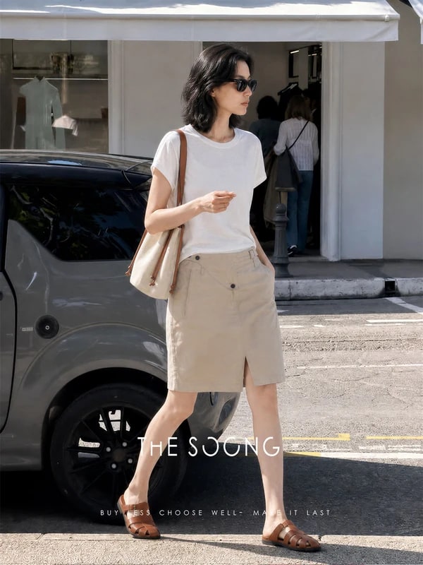 THESOONG Rain Dew Linen-Cotton Blend Small Flutter-Sleeve T-Shirt view 6