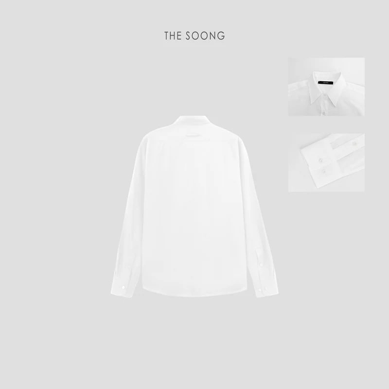 THESOONG Minimalist White Mulberry Silk Long-Sleeve Shirt view 6