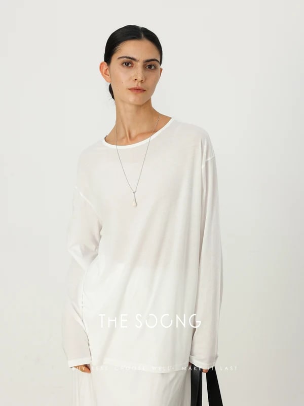 THESOONG/Snow White 100% Long-Staple Cotton Lightweight Sheer Knit Cardigan view 6