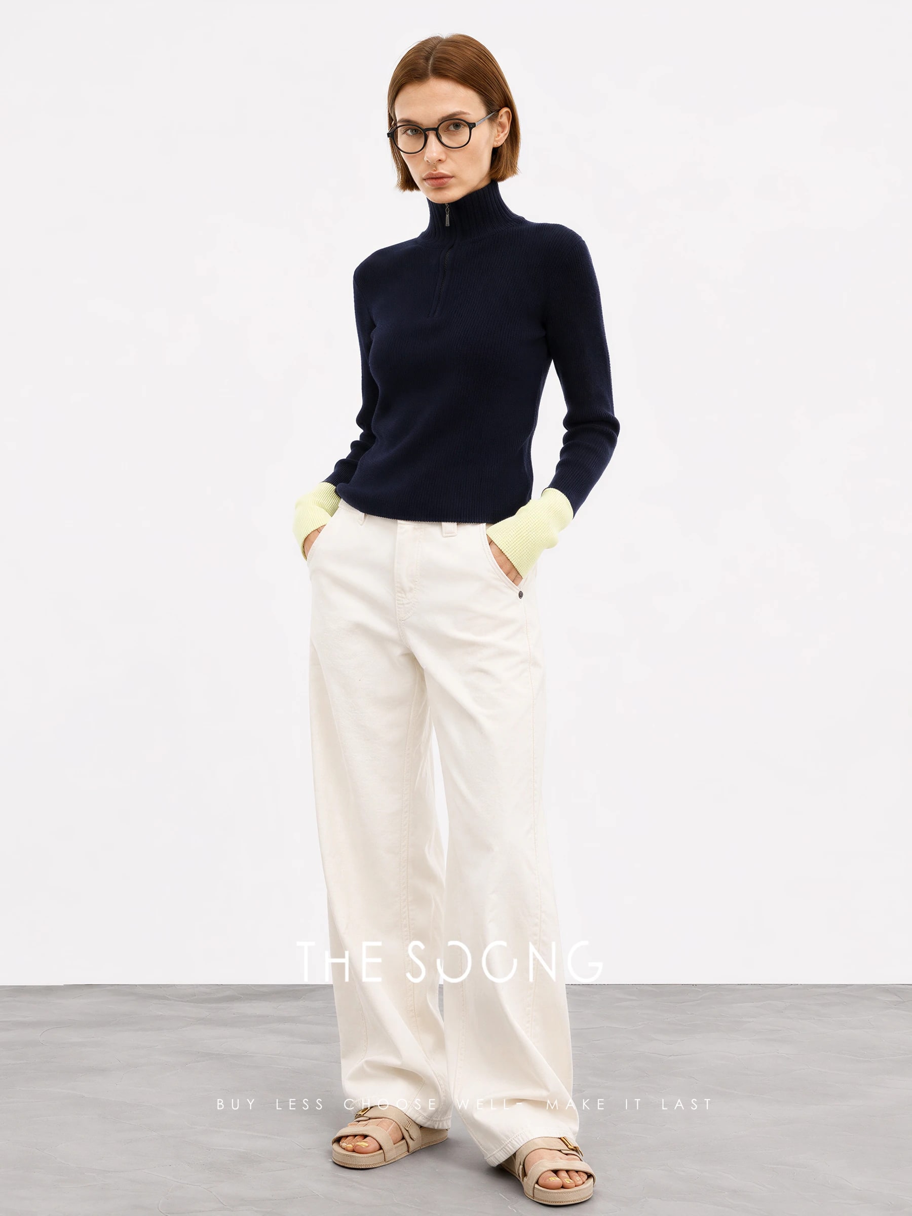 THESOONG 100% Wool Half-Zip Ribbed Stand-Collar Sweater - 8985 view 5