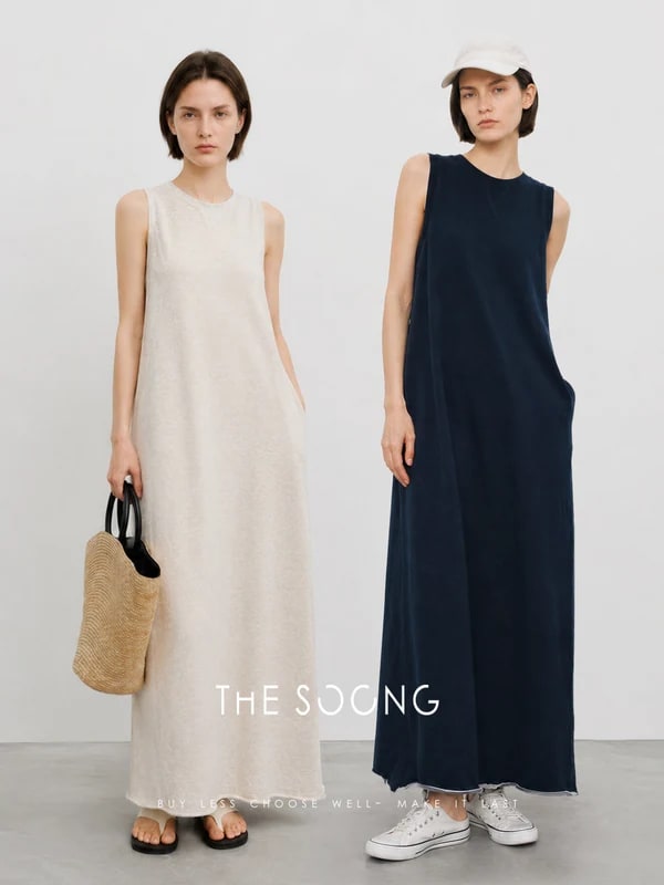 THESOONG 280G Cotton Sleeveless Straight Slit Maxi Dress - 9328 view 2