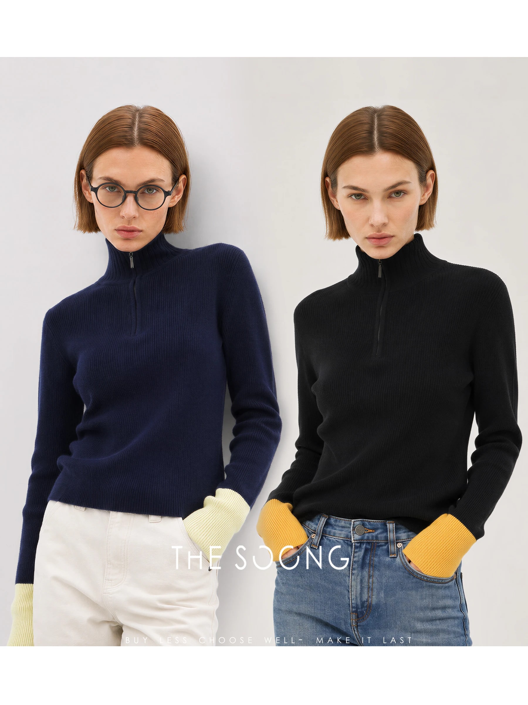 THESOONG 100% Wool Half-Zip Ribbed Stand-Collar Sweater - 8985 view 2