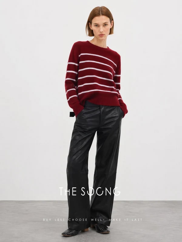 THESOONG 100% Cashmere Soft Striped Crewneck Sweater - 8982 view 3