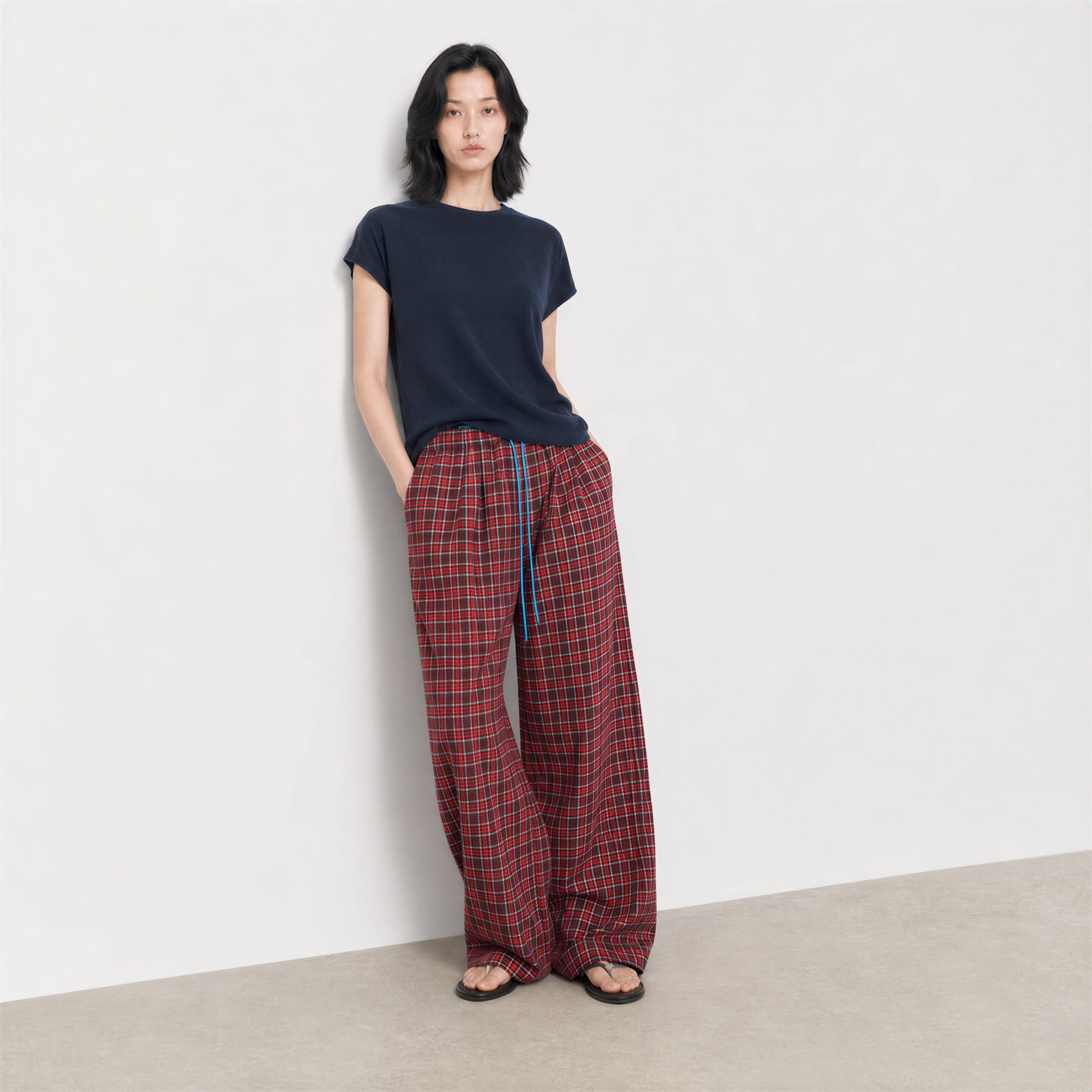 THESOONG Lazy Holiday 100% Cotton ヴィンテージチェック イージーウエストパンツ view 6