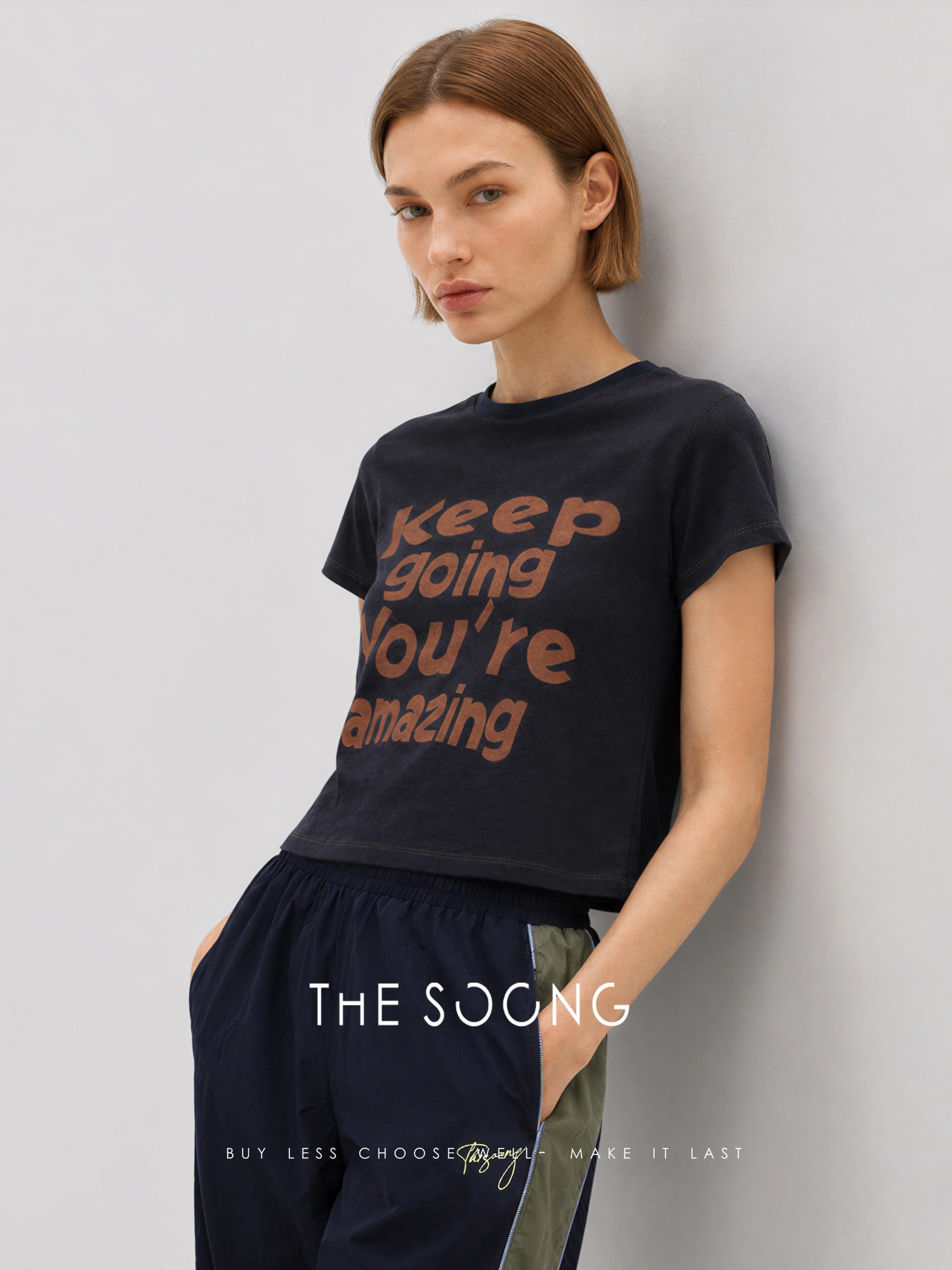 THESOONG Relaxed Cotton-Linen Contrast-Stitch Cropped T-Shirt - 8807 view 7