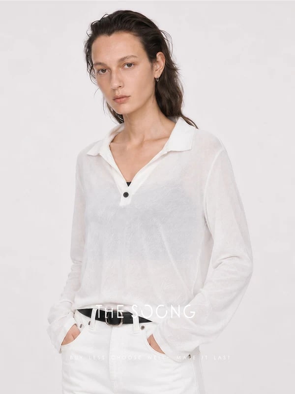 THESOONG 26s' Classic Versatile Slimming Henley Polo Long Sleeve view 6