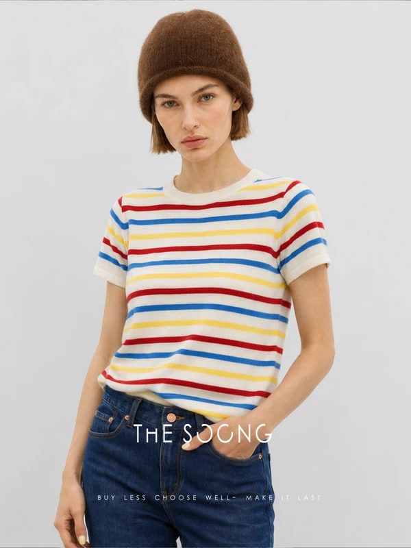 THESOONG Australian Wool Rainbow Stripe Knit Sweater - 9041 view 3