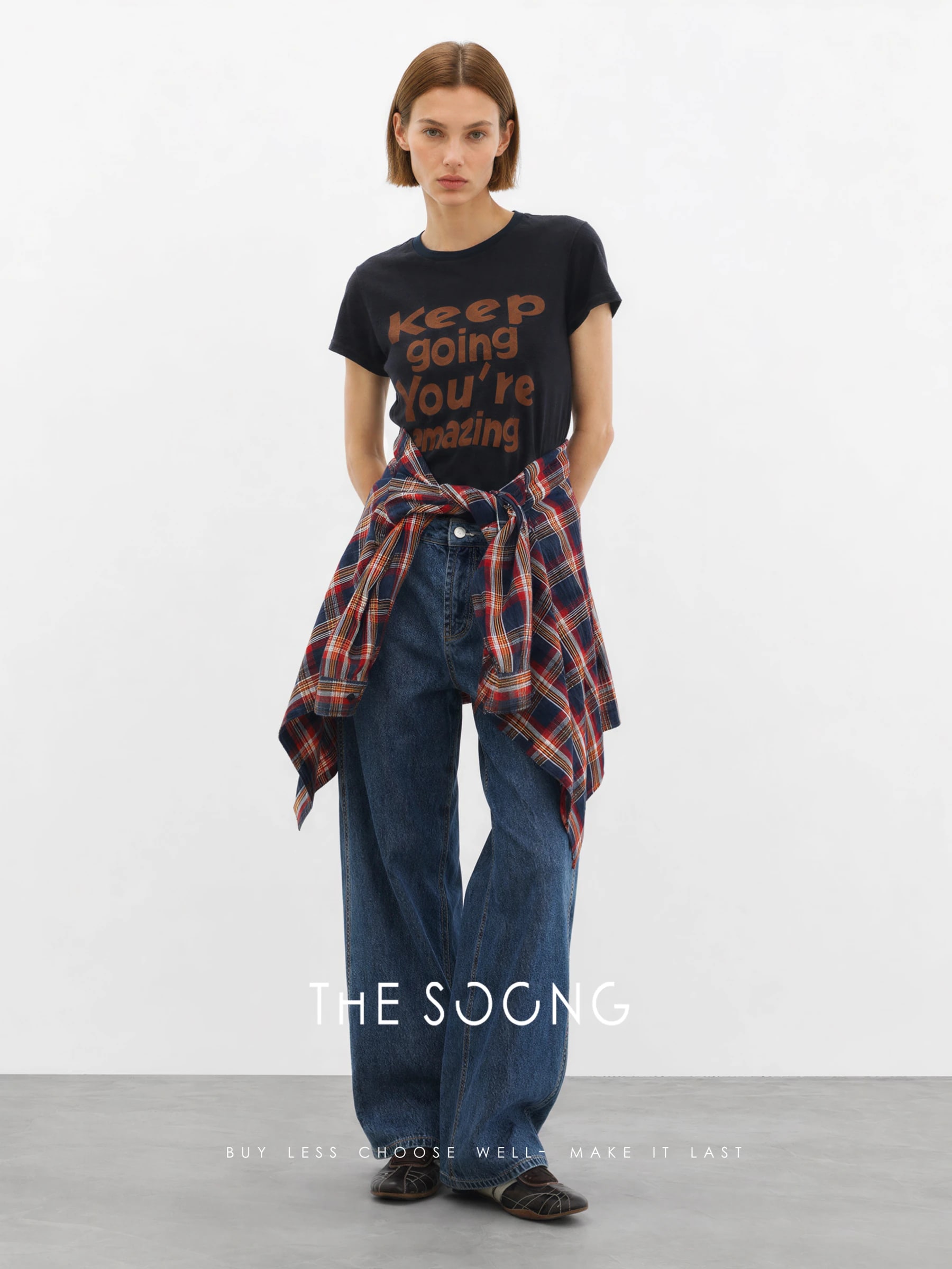 THESOONG Relaxed Cotton-Linen Contrast-Stitch Cropped T-Shirt - 8807 view 9