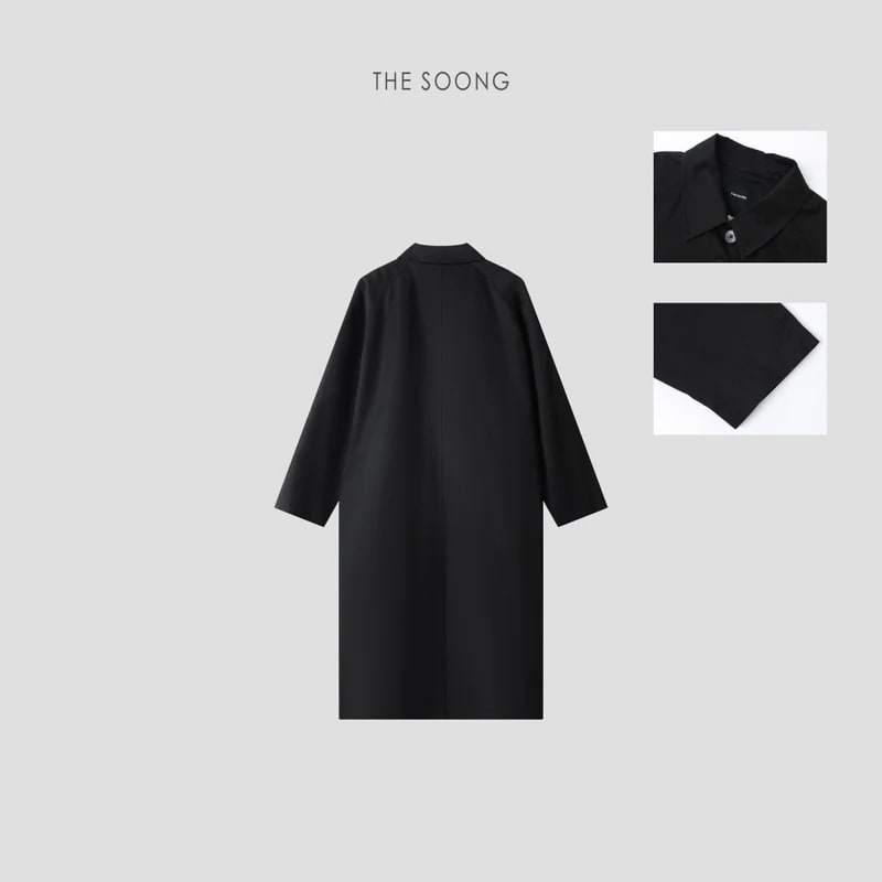 THESOONG “Airport Trench” Soft-Washed Black Twill Coat -3222 view 8