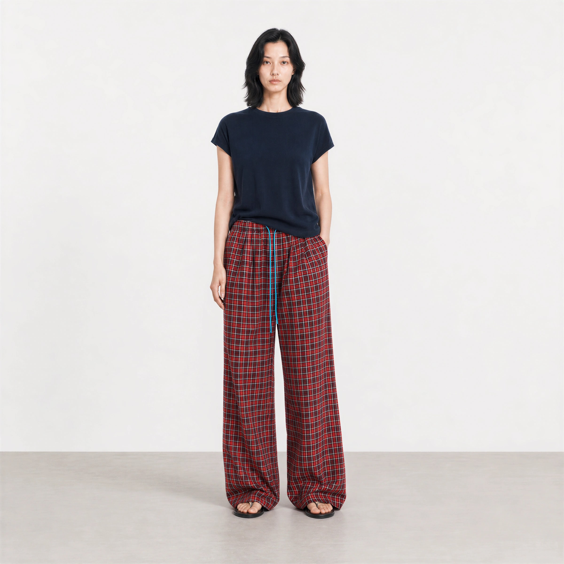 THESOONG Lazy Holiday 100% Cotton ヴィンテージチェック イージーウエストパンツ view 8