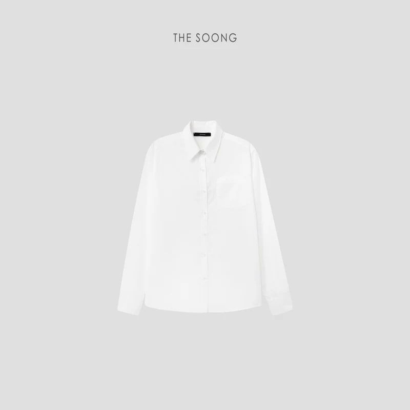 THESOONG Minimalist White Mulberry Silk Long-Sleeve Shirt view 1
