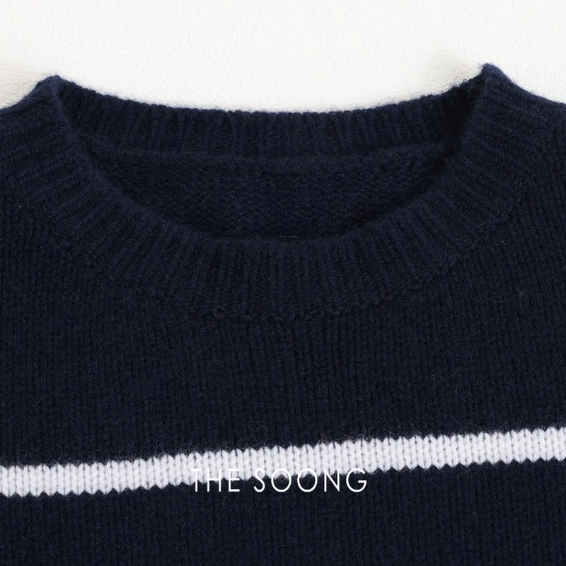 THESOONG 100% Cashmere Soft Striped Crewneck Sweater - 8982 view 9