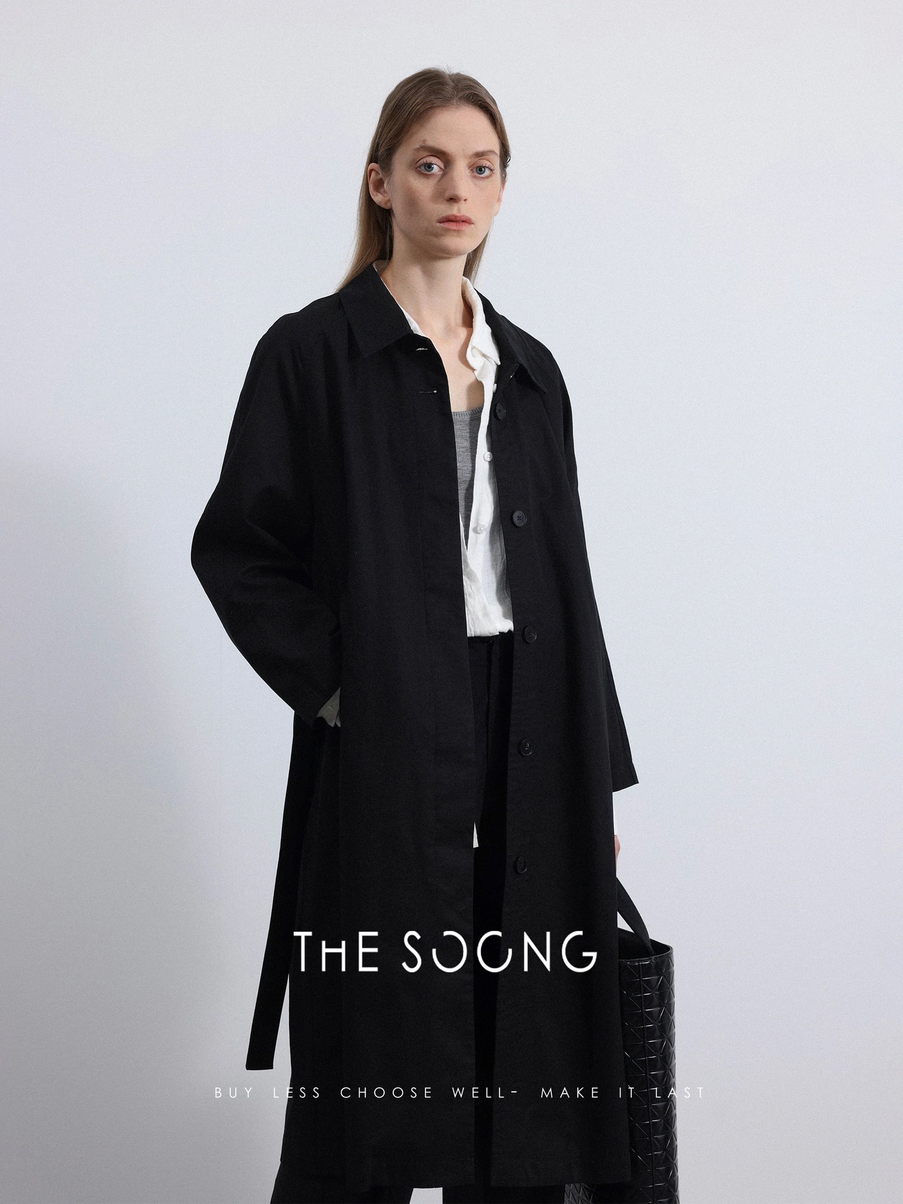 THESOONG “Airport Trench” Soft-Washed Black Twill Coat -3222 alternate view