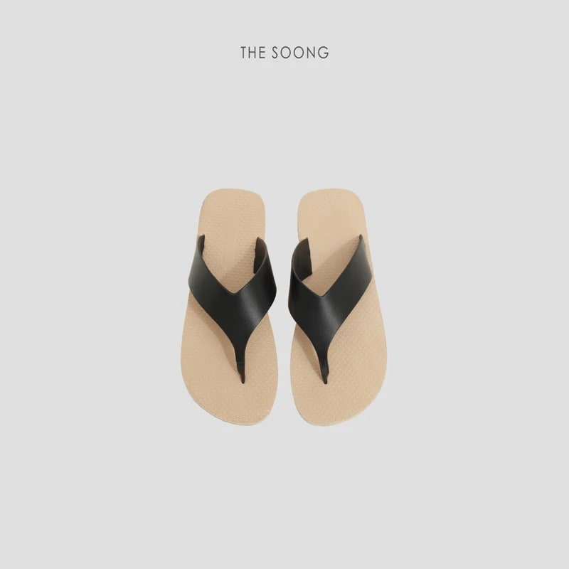 THESOONG Genuine Leather Flip-Flops, Hand-Polished Pebbled Finish view 5