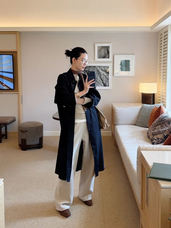 THESOONG “Airport Trench” Soft-Washed Black Twill Coat -3222 view 7