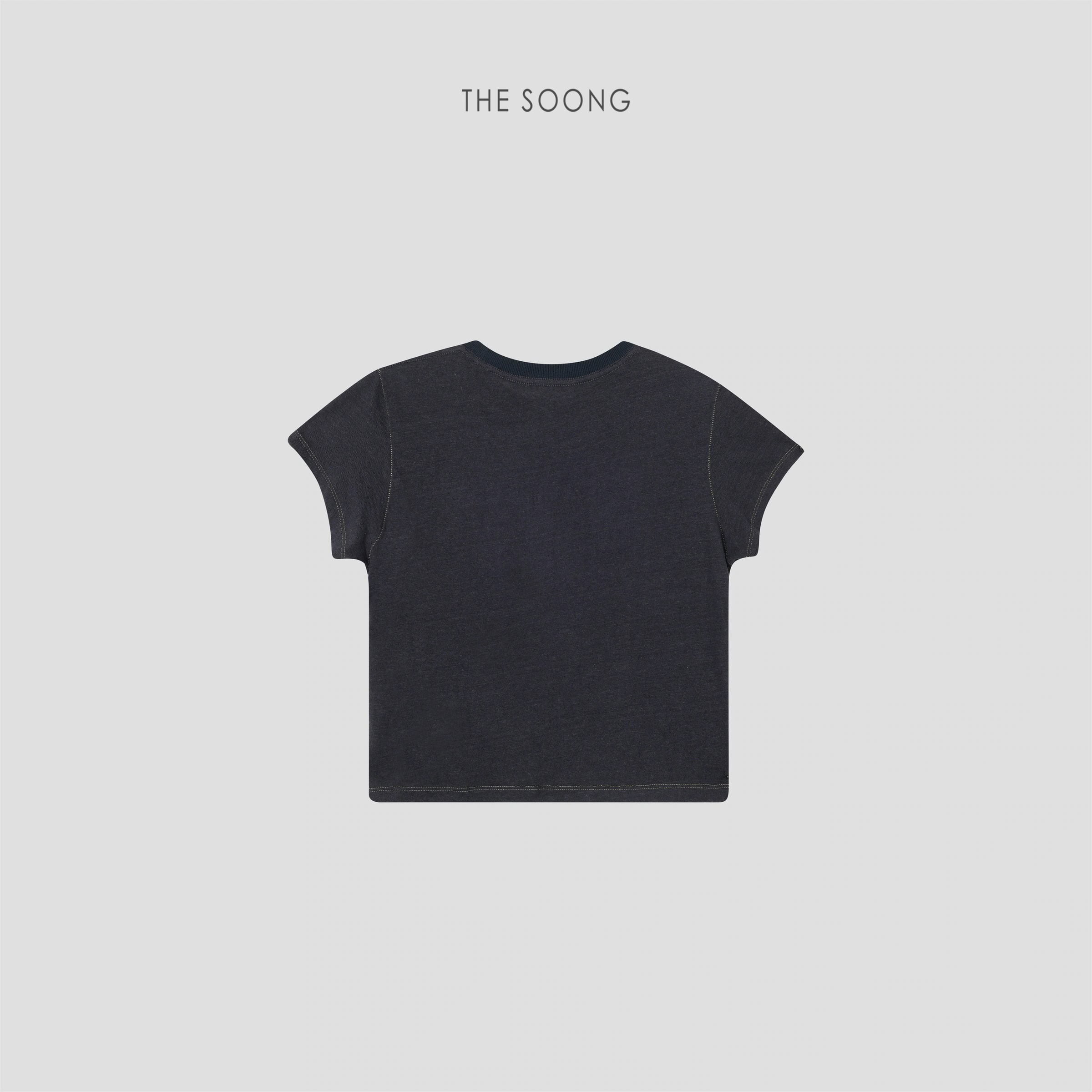 THESOONG Relaxed Cotton-Linen Contrast-Stitch Cropped T-Shirt - 8807 view 13