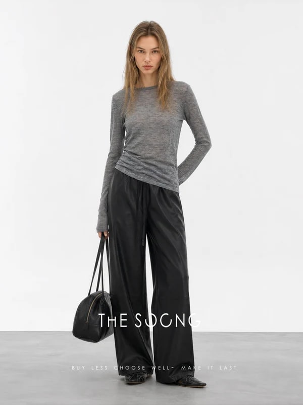 THESOONG 100% Lambskin Textured Drawstring Leather Pants - 9301 view 5