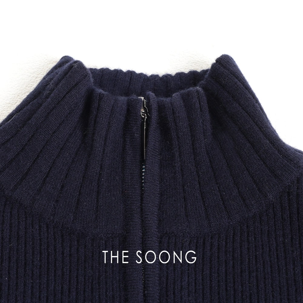 THESOONG 100% Wool Half-Zip Ribbed Stand-Collar Sweater - 8985 view 14