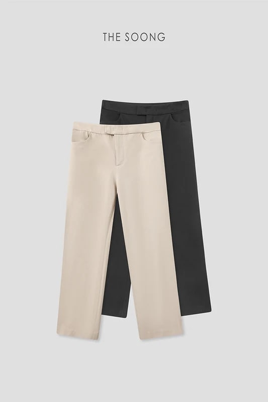 THESOONG Four-Way Stretch Mid-Rise Straight-Leg Cropped Black Pants - 6813 view 7