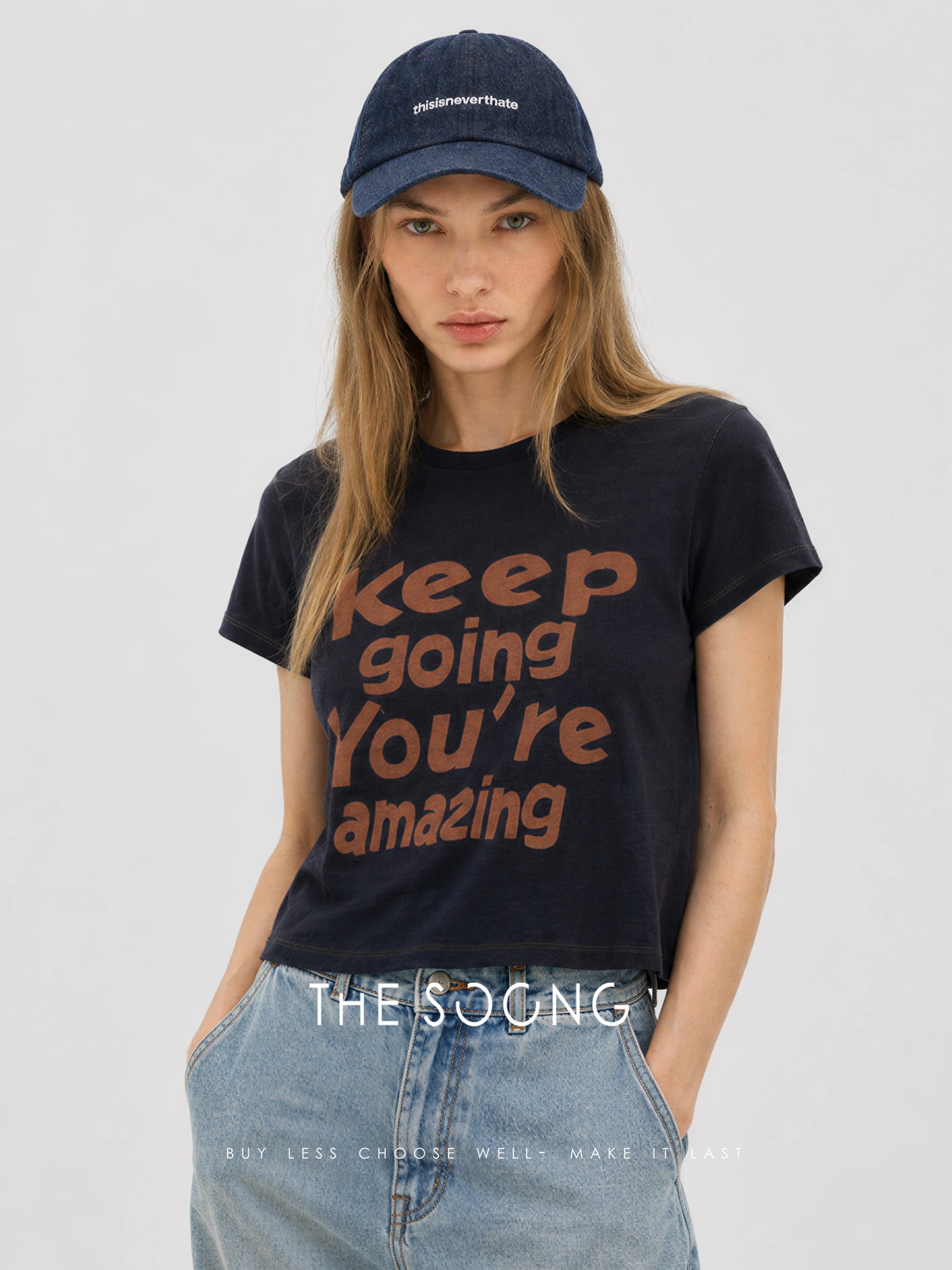 THESOONG Relaxed Cotton-Linen Contrast-Stitch Cropped T-Shirt - 8807 view 5