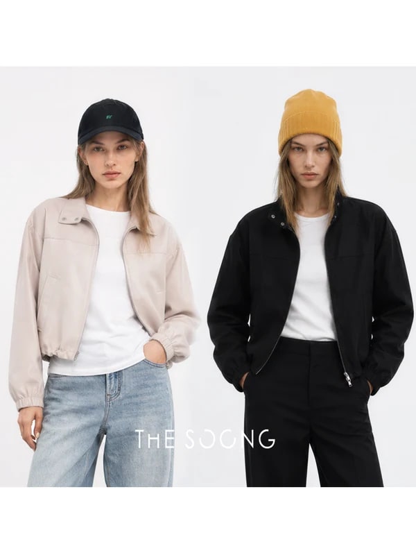 THESOONG “Bass Jacket” Relaxed Zip-Up Stand-Collar Cropped Jacket - 9142 view 2