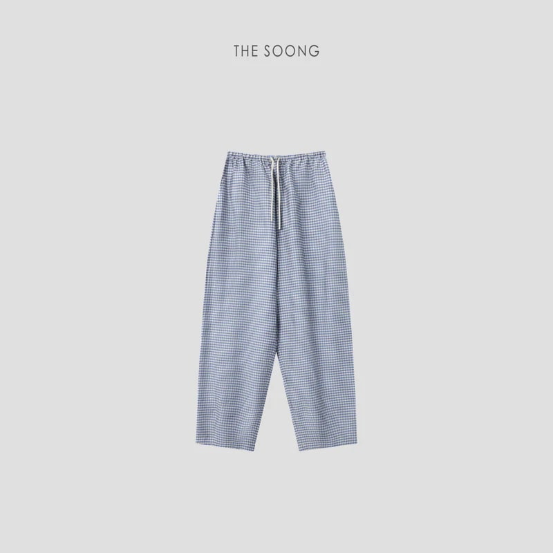 THESOONG Blue & White Check Wide-Leg Pants -9372 view 1
